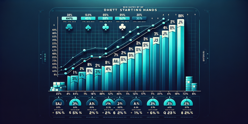 Bar chart hiển thị tỷ lệ thắng của các bài khởi đầu phổ biến trong xì tố, từ AA (cao nhất) đến các bài khởi đầu thấp hơn, giúp người chơi có cái nhìn rõ ràng về giá trị của từng bài khởi đầu.