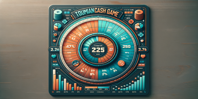 Biểu đồ tròn và biểu đồ cột so sánh chiến thuật Tournament và Cash Game với tỷ lệ thắng. Thiết kế vector chuyên nghiệp với gradient xanh dương đến xanh ngọc và màu nhấn cam/đỏ. Typography Helvetica Neue sạch sẽ hiển thị thống kê từ dữ liệu poker 2025. Độ phân giải 8K với độ sâu trường nhẹ (f/2.8) và nền bokeh mịn.